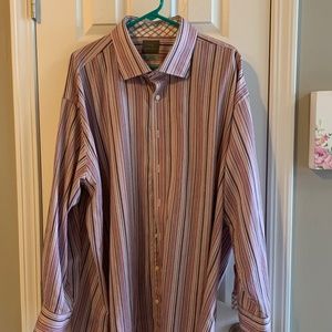 Thomas Dean Men’s Striped Button Down Shirt w Contrast Cuffs and Collar Sz 4XL